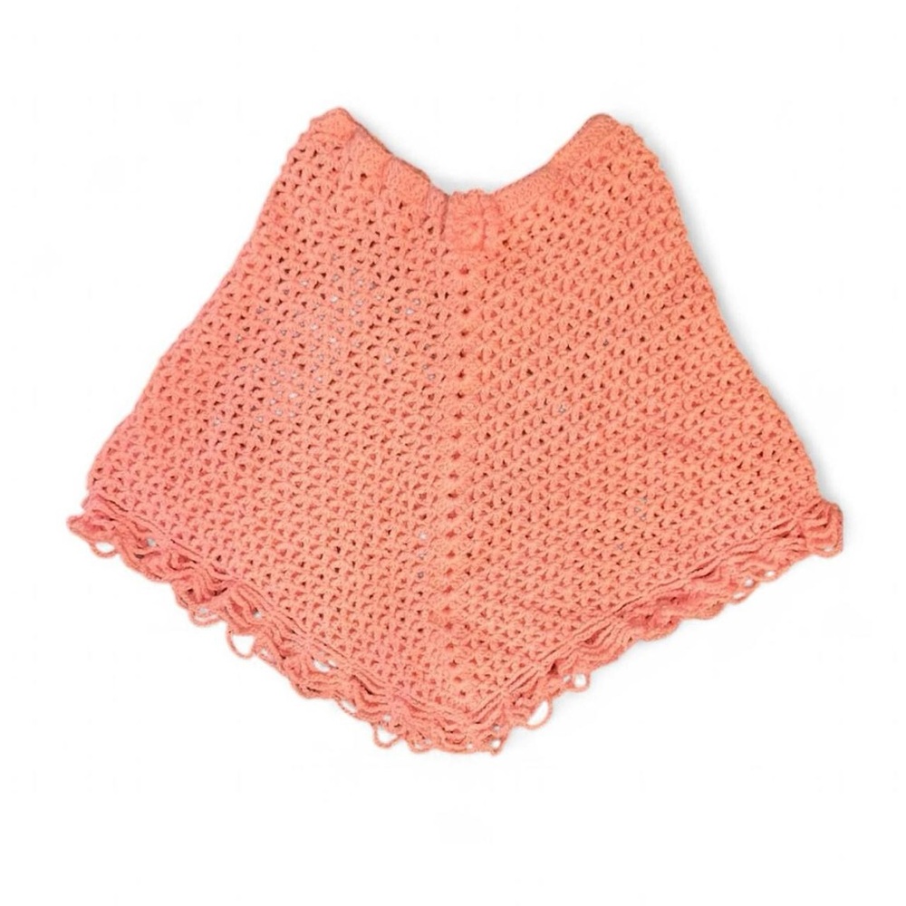 Handmade Pink Crochet Shawl Poncho With Bow In The Middle Size Small